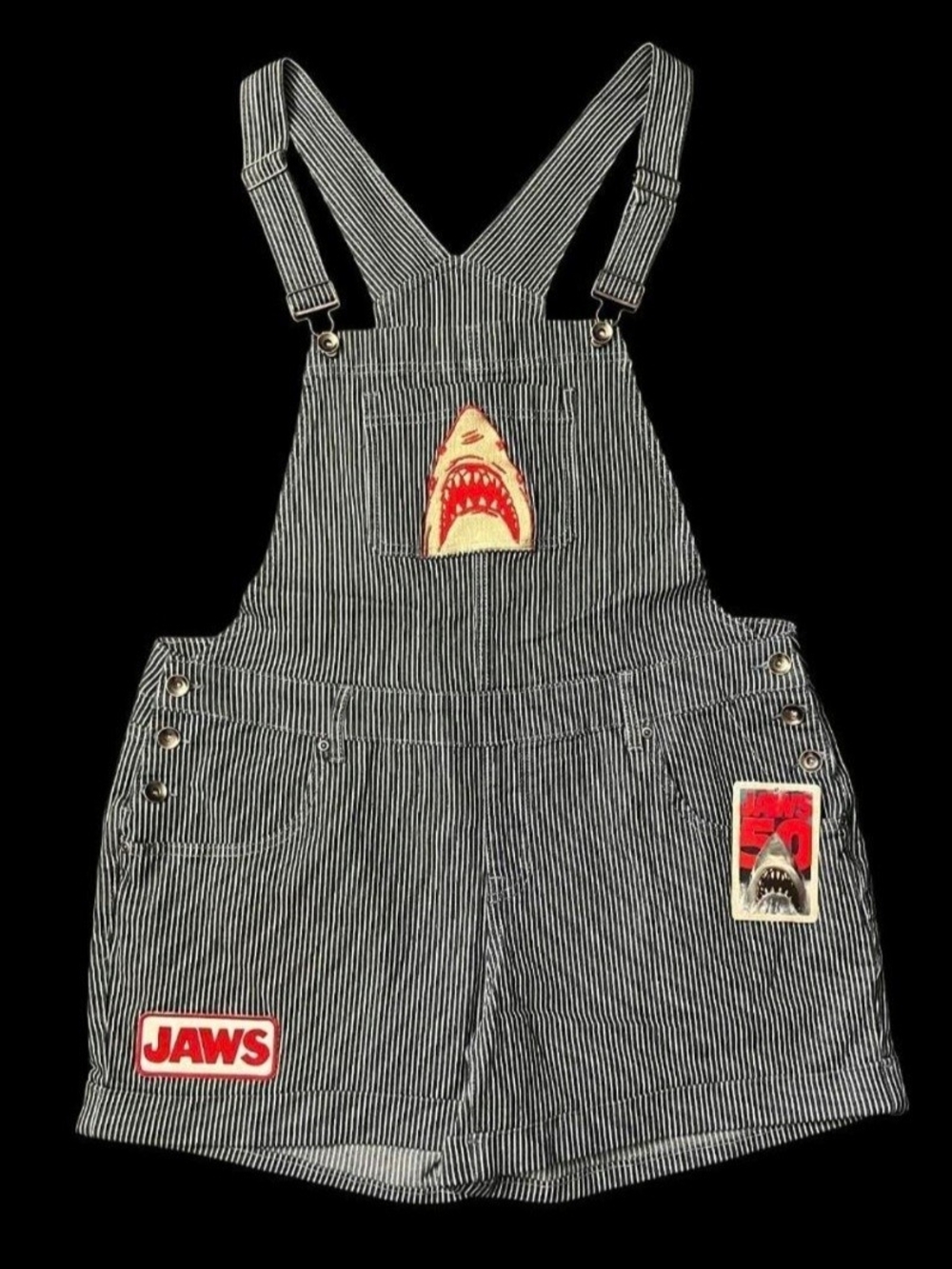 Her Universe Blue and White Striped Jaws Short Overalls
